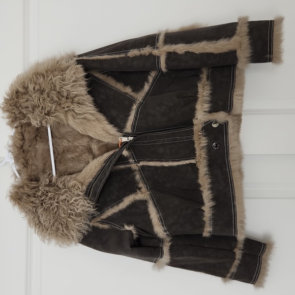 Jackets & Blazers - NWT Real Rabbit Leather and Shearling Jacket Real Wool Fur Collar Brown Coat